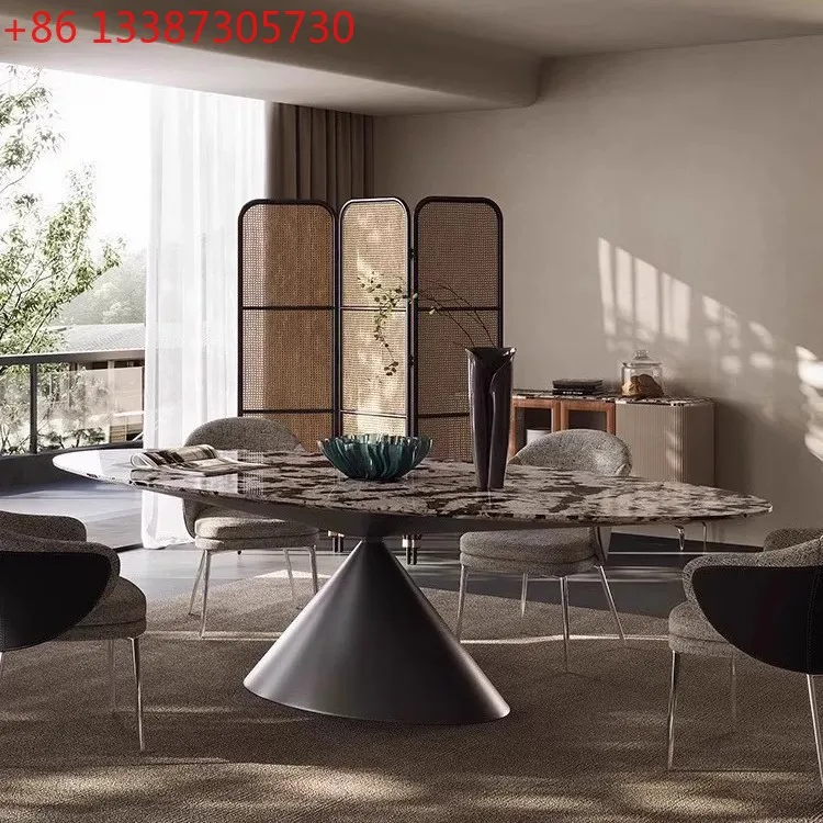Flying saucer luxury stone dining table Italian minimalist oval high-end household marble dining table