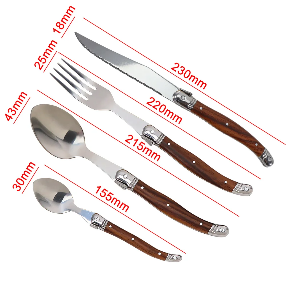 Jaswehome Tableware Stainless Steak Knives Set Dinnerware Set ABS Wood Grain Handle Knife Fork Spoon Flatware