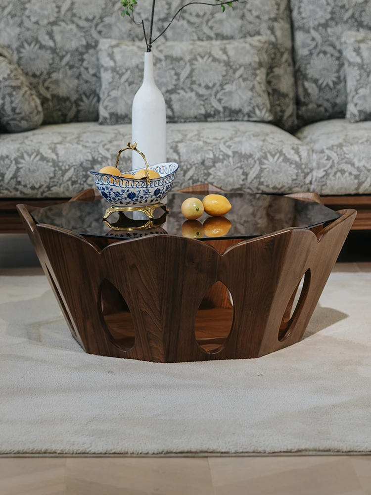 طاولة قهوة لوتس كلاسيكية من LMM لغرفة المعيشة، جوز أسود، جميعها من الخشب الصلب، حديثة وبسيطة #2