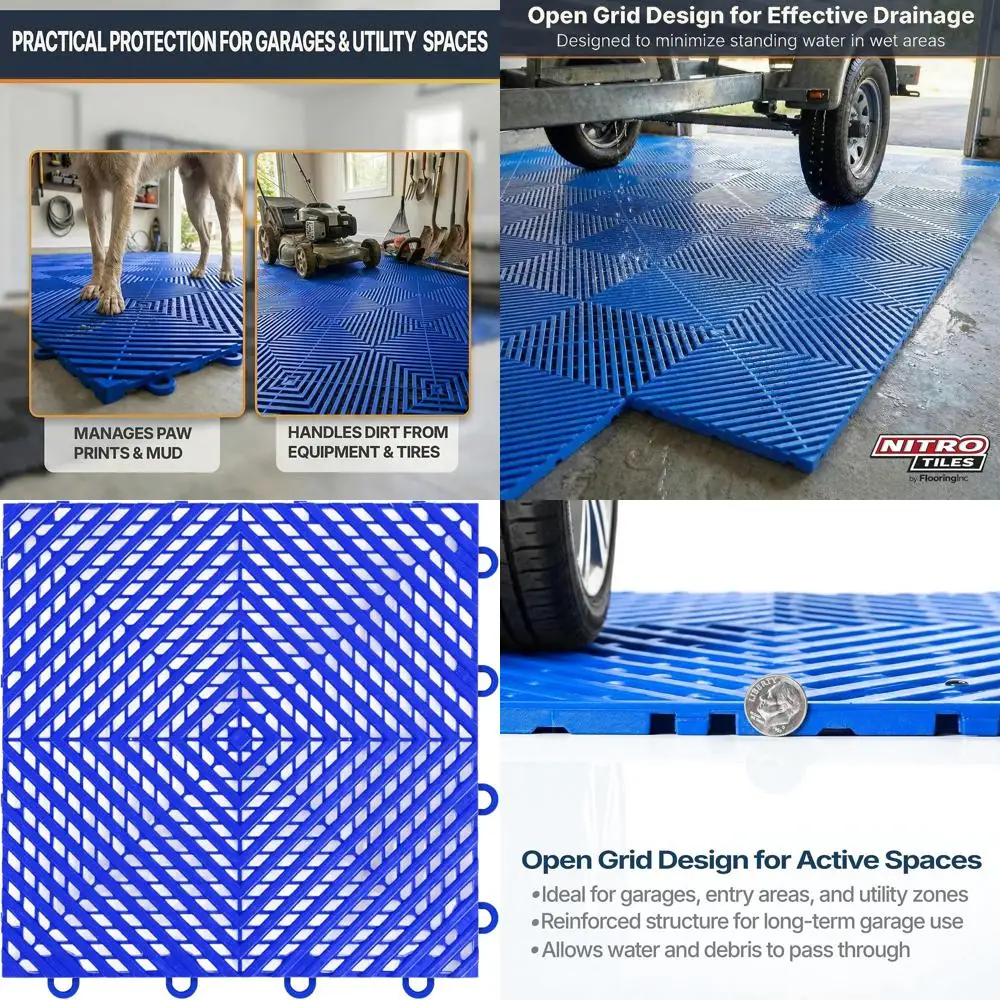 

12 x 12 Interlocking Garage Floor Tiles - Vented Design for Basements & Wet Areas, Heavy-Duty Polypropylene, Shelby Blue, 24 Til