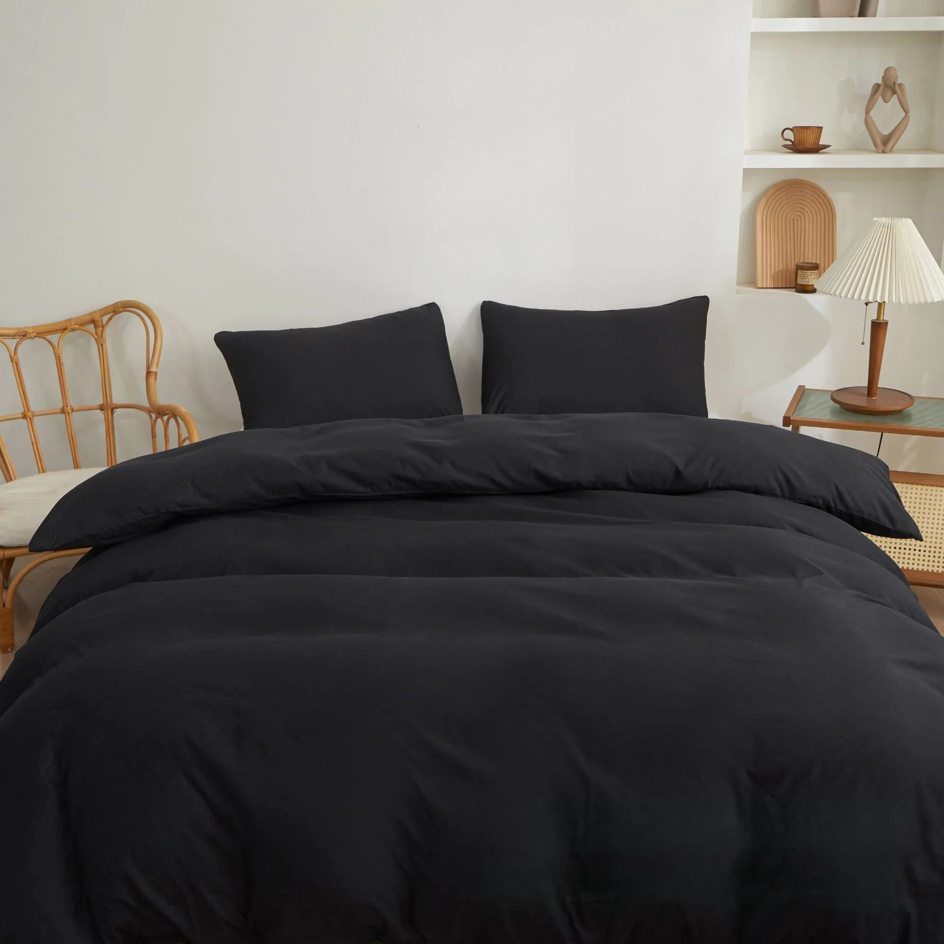 Pure Black Duvet Cover Microfiber Solid Color Bedding Set 3pcs Comforter Cover Home Bedroom Decor Quilt Cover with 2 Pillowcase