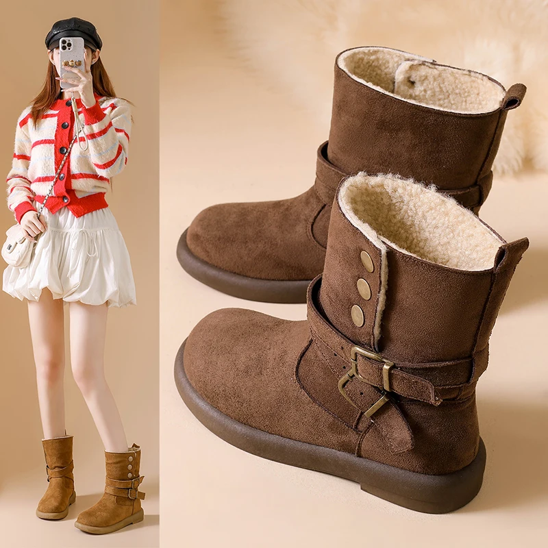 

Fleece-lined cotton shoes, lamb wool short boots, thick-soled warm snow boots, 6507-2