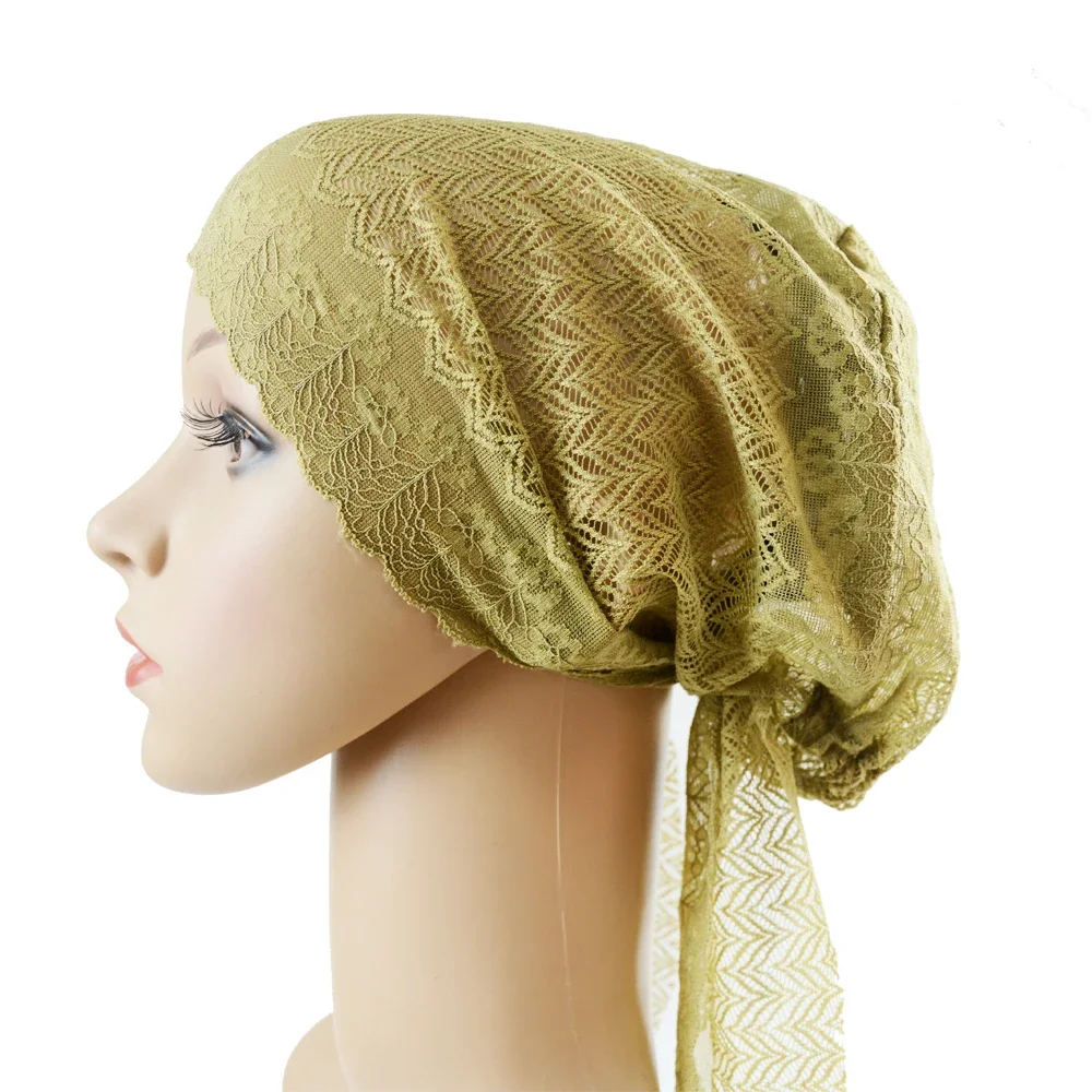 Frauen Muslimische Innere Spitze Kappe Hijab Arabische Spitze Islamische Kopfbedeckung Turban Hut Wraps Arabische Blume Spitze Turban Motorhaube Hut