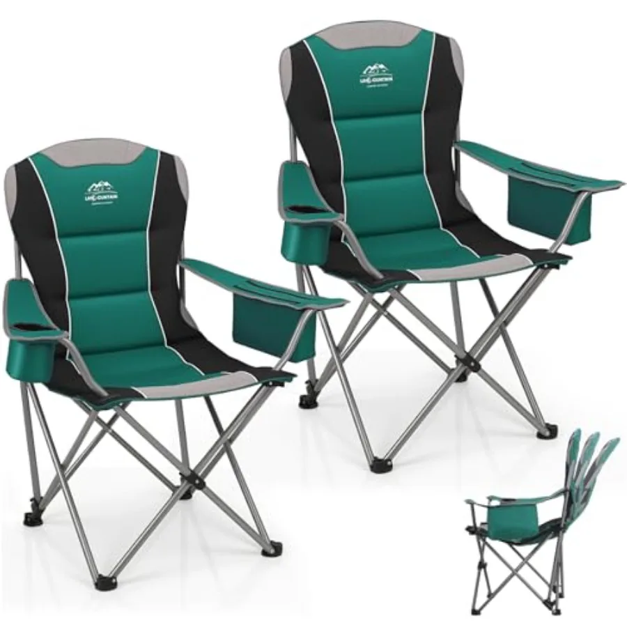 

2 Pack Camping ChairsOversized Folding Lawn Chairs for Adults w/3 Levels Adjustable Angled Backrest Cup Holders Cooler Bag Heav