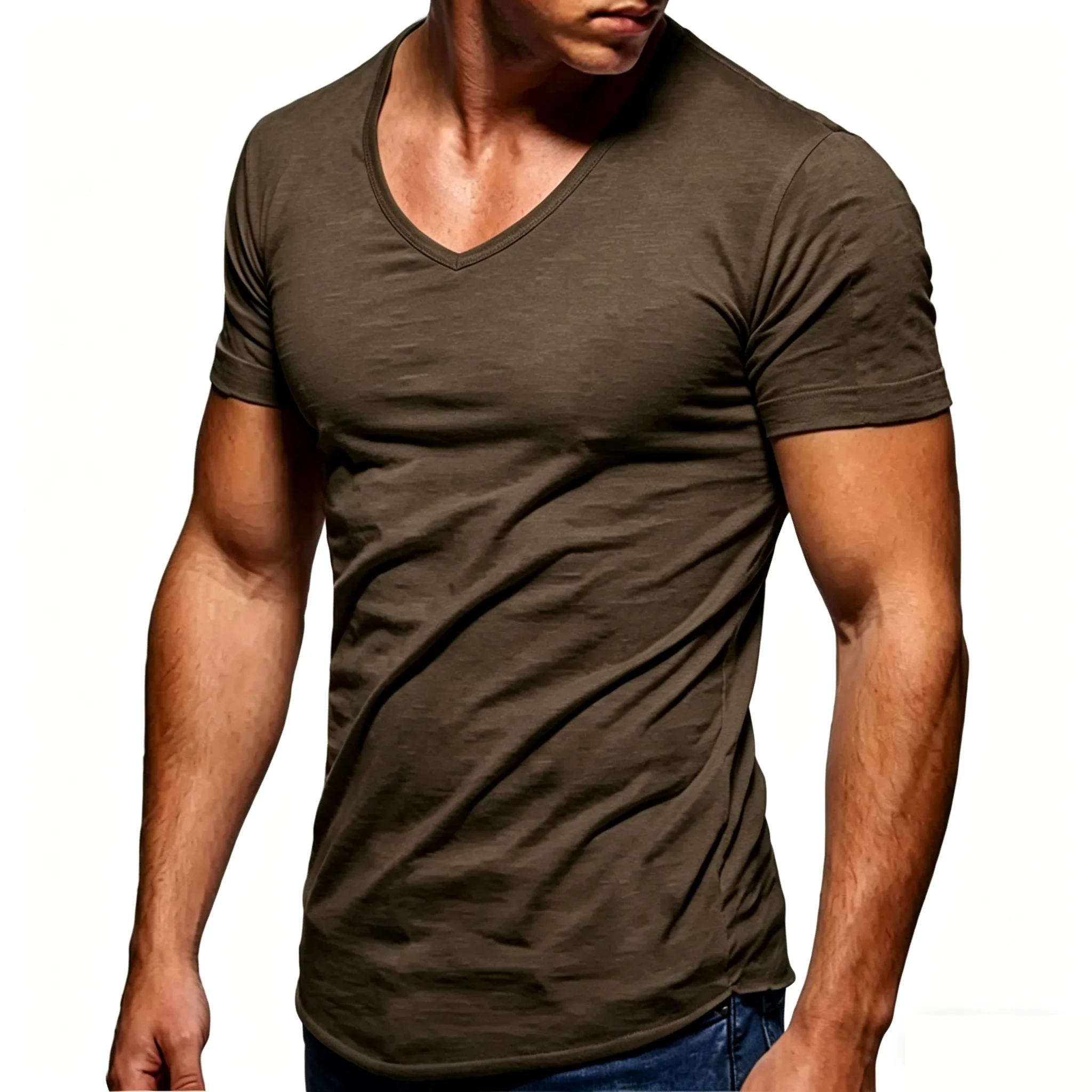 Men 100% Cotton T Shirt Casual Soft Fitness Tops Summer Thin Tee Home Clothing V-Neck Short Sleeve Black White T-Shirt for Men image 3