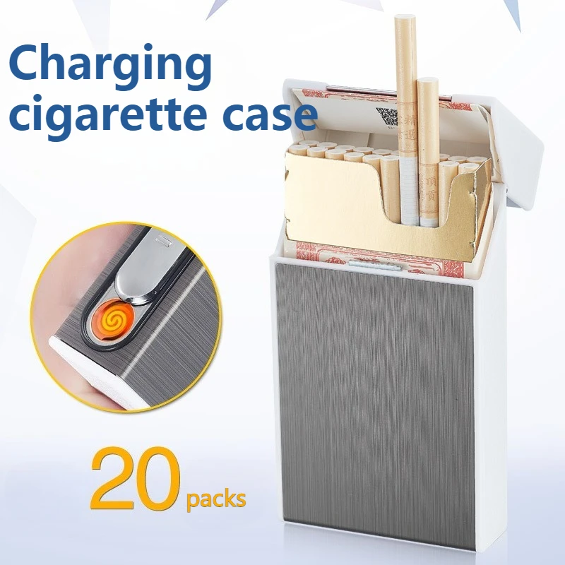 

Fine Cigarette Box Pyrotechnics Integrated Metal Wire Drawing 20-pack Aluminum Alloy Charging Lighter Men's Cigarette Lighter