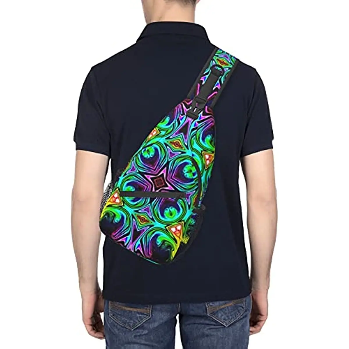 Sling Bag Chest Daypack Tie Dye Watercolor Classic Kaleidoscope Shoulder Backpack Crossbody for Hiking Camping Running