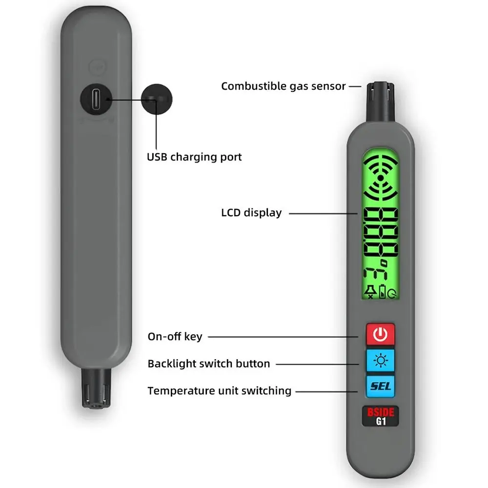 10000 PPM Gas Leak Detector Sound Alarm Natural Gas Leak Location Determine Combustible Gas Detector High Precision Handheld