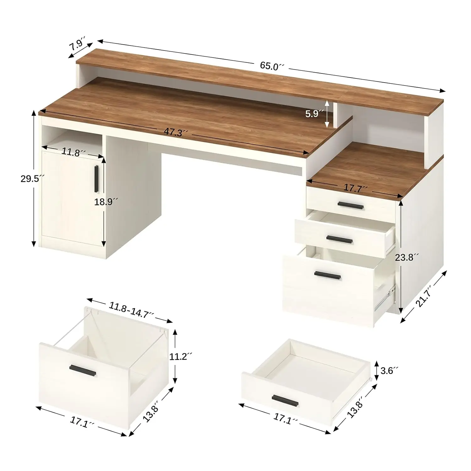 65 Inch Computer Desk with 3 Drawers & Storage Shelves, Executive Desk with File Drawer & Cabinet, Home Office Desk, Customized