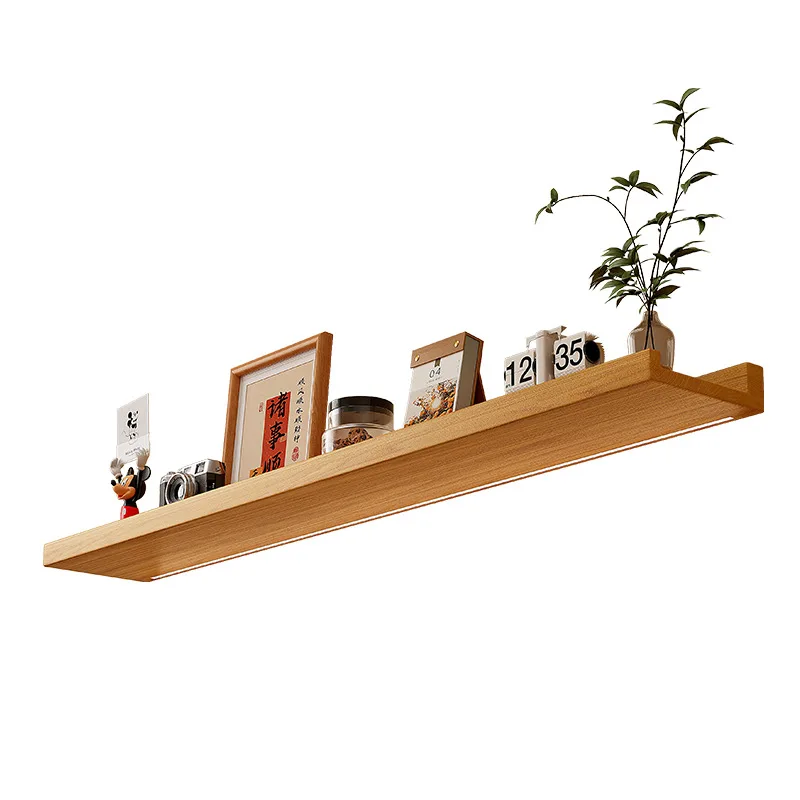 

Wall shelf Solid wood non-punching one-word board Pine board Living room Home wall decoration Shelf with light