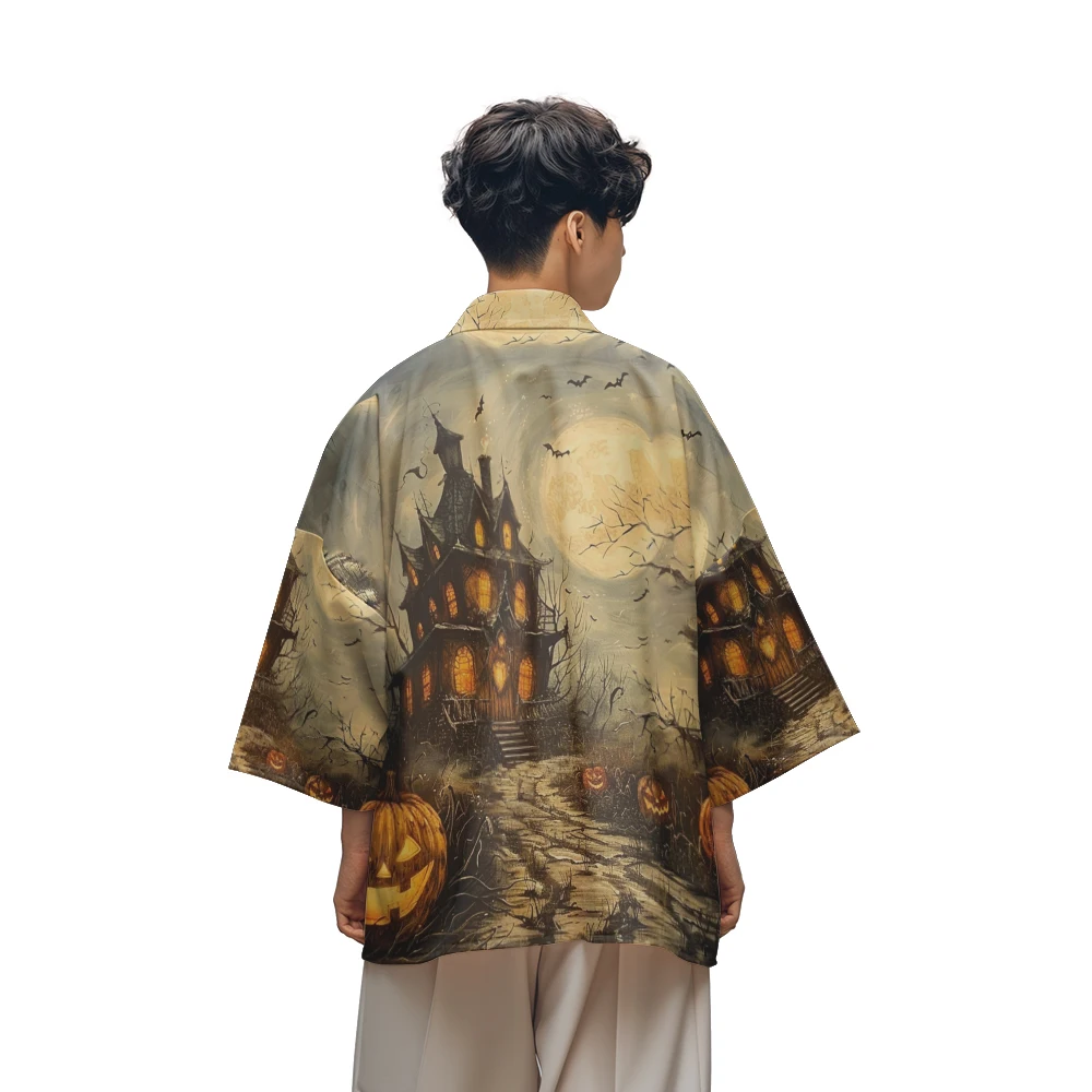 

Classic Vintage Niche Design Thriller Horror Style Halloween Ancient Castle Toga Men's Fashion Casual Kimono Men's Tops