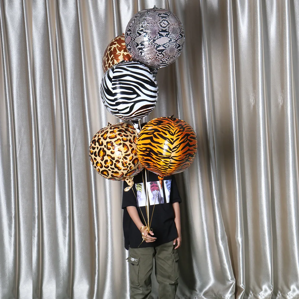 22Inch 4D Round Animal Pattern Aluminum Film Balloon Tiger Giraffe Snake Crocodile Leopard Animal Party Foil Balloons Birthday