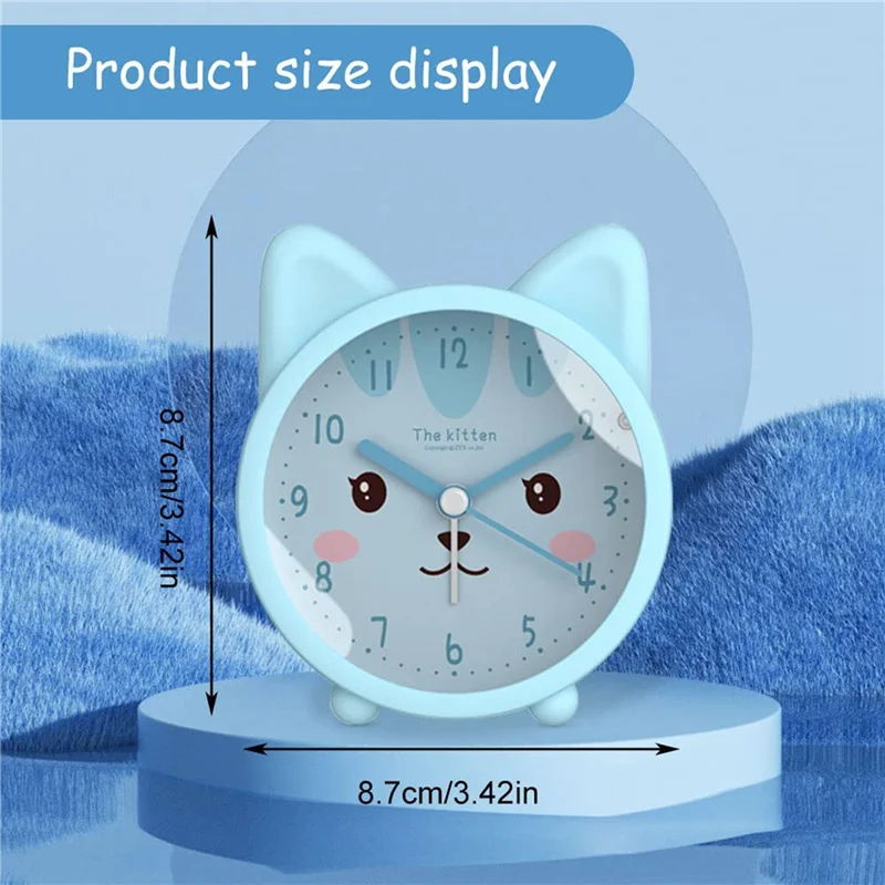 Cute Animal Alarm Clock for Kids, Non-Ticking Cat/ Alarm Clock, Quiet Desk Alarm Clock with Backlight