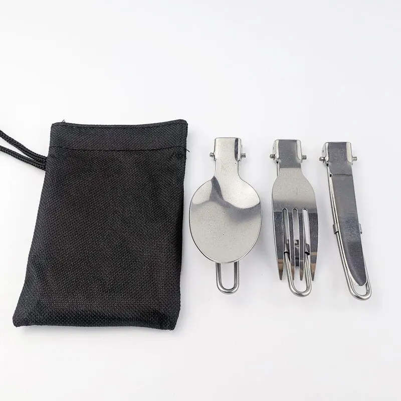 ملعقة شوكة للتخييم أدوات مائدة خارجية قابلة للطي وخفيفة الوزن من الفولاذ المقاوم للصدأ مجموعة أطباق للتخييم والطهي في الهواء الطلق