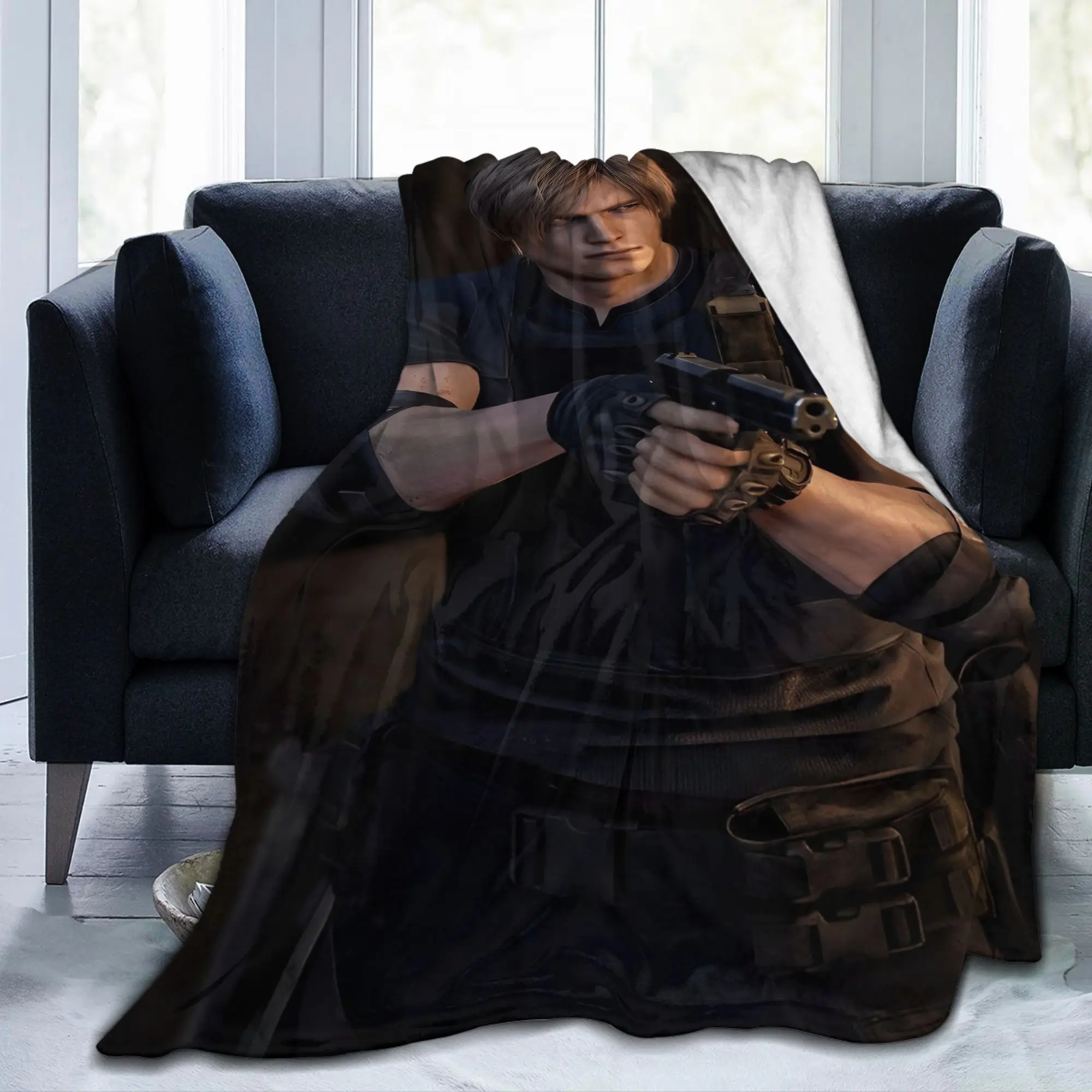 Leon Kennedy Resident Plush Blankets Eviled Horror Game Creative Throw Blankets for Home 150*125cm Bedspread