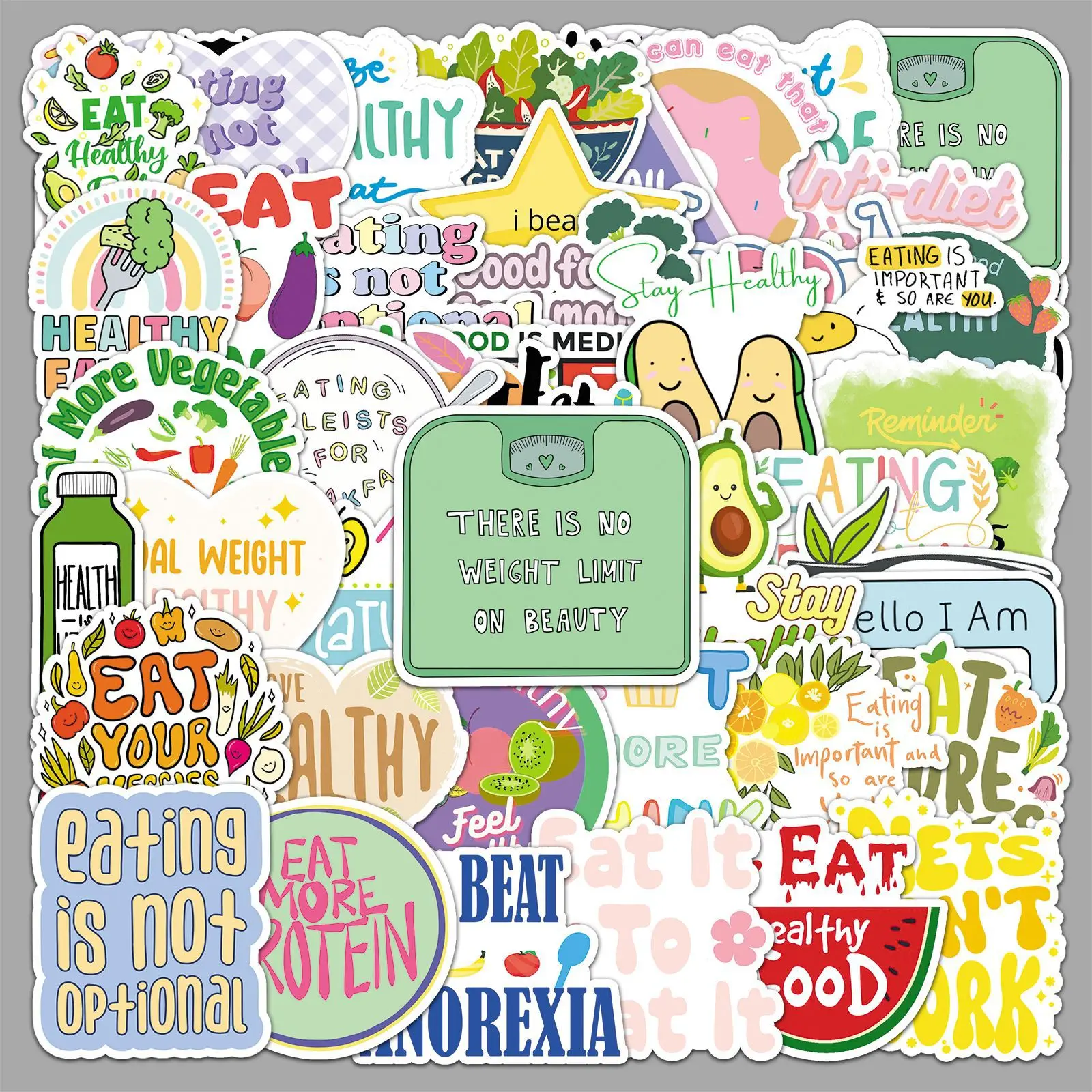 

50Pcs Dietary Health Graffiti Stickers Personalized Hot Selling English Sentences Decorative Stickers DIY Guitar Skateboard