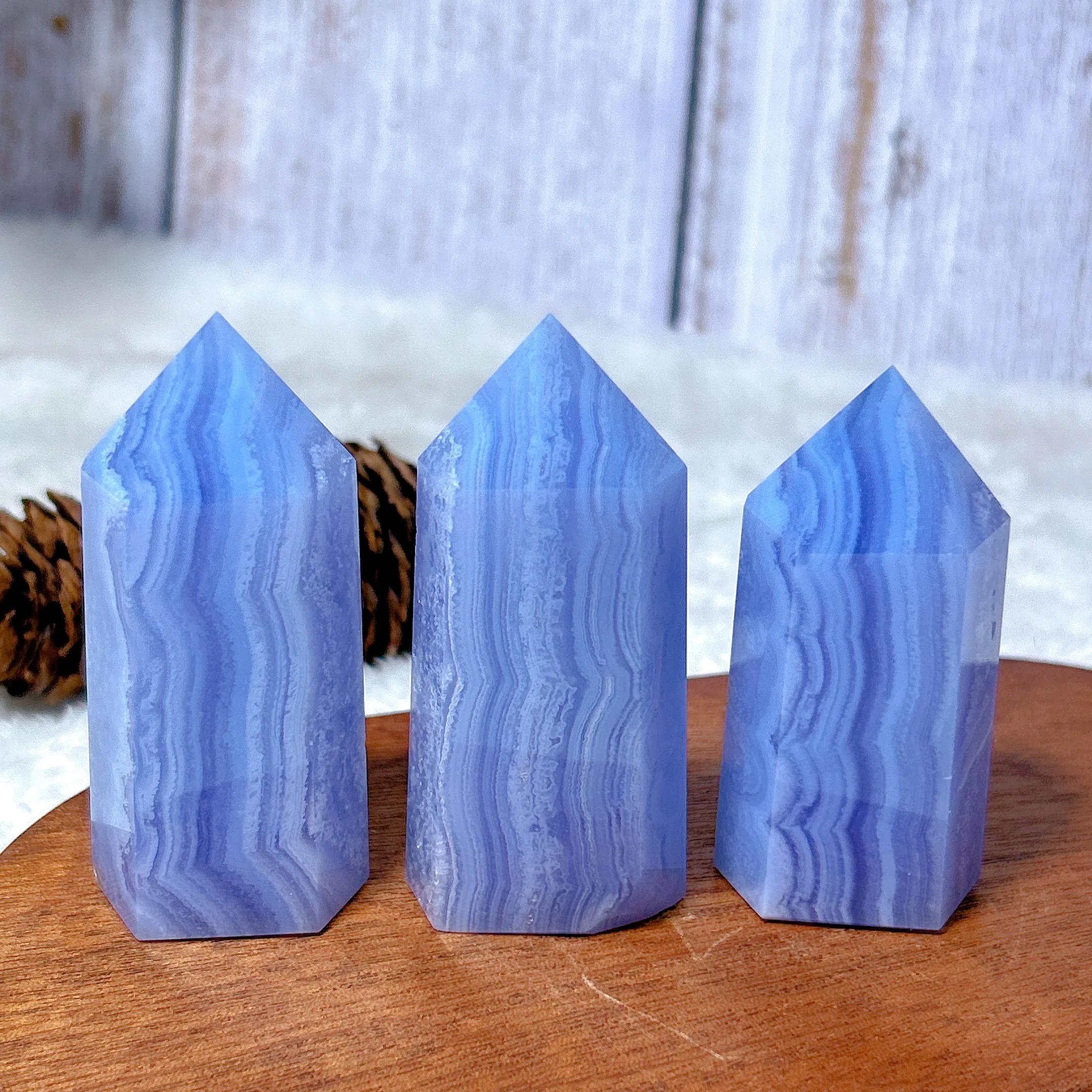 

High Quality Healing Natural Crystal Blue Lace Agate Tower Point Gemstones Mineral Energy Stone Reiki Home Decorations Gift