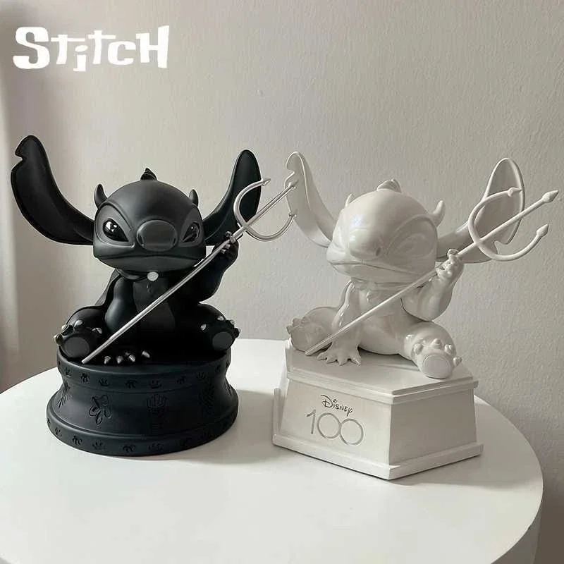 Disney Stitch Figure Model Pure Black Artificial Stone Limited Edition Trident Shape Toy Figure Chassis Bedroom Shelf Ornament