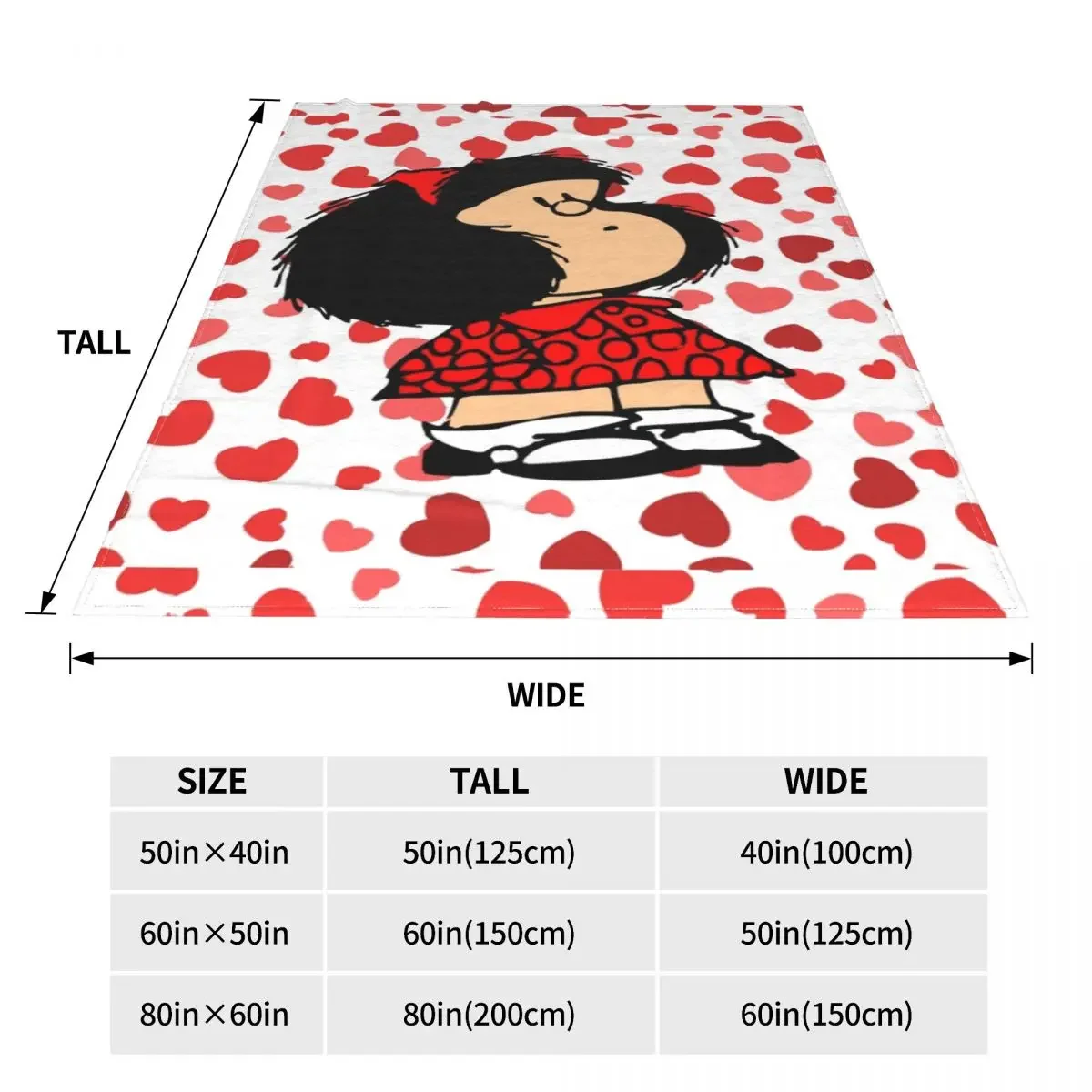 Mafalda Heart Fleece Blankets Amine Cartoon Creative Throw Blankets for Home Hotel Sofa 125*100cm Bedspreads