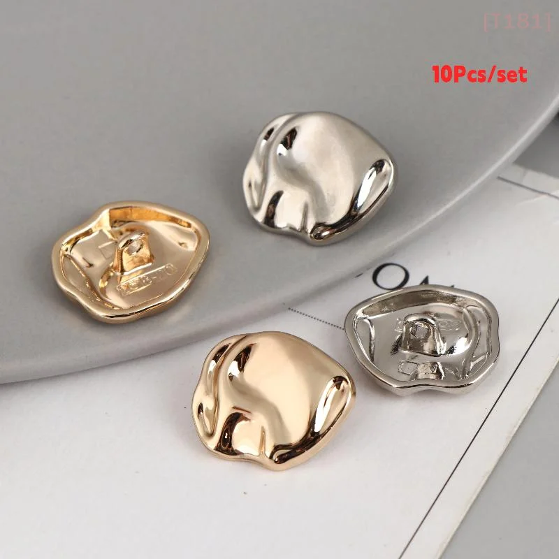 [E] 10pcs Irregularly Shaped Buttons Beautiful Gold/Silver Color Metal Shank Buttons Diy Crafts Clothing Sewing Accessories