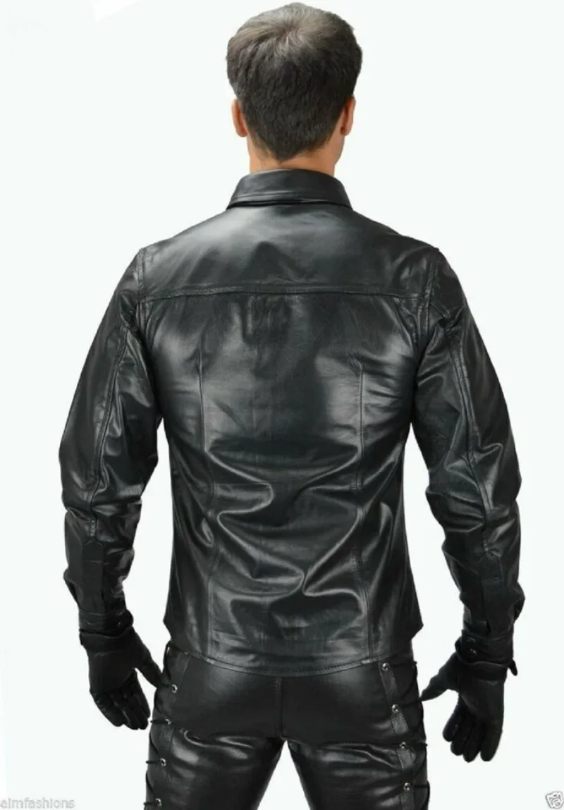 Men Black Leather Shirt Genuine Lambskin Slim Fit Stylish Biker Soft Shirt Coat