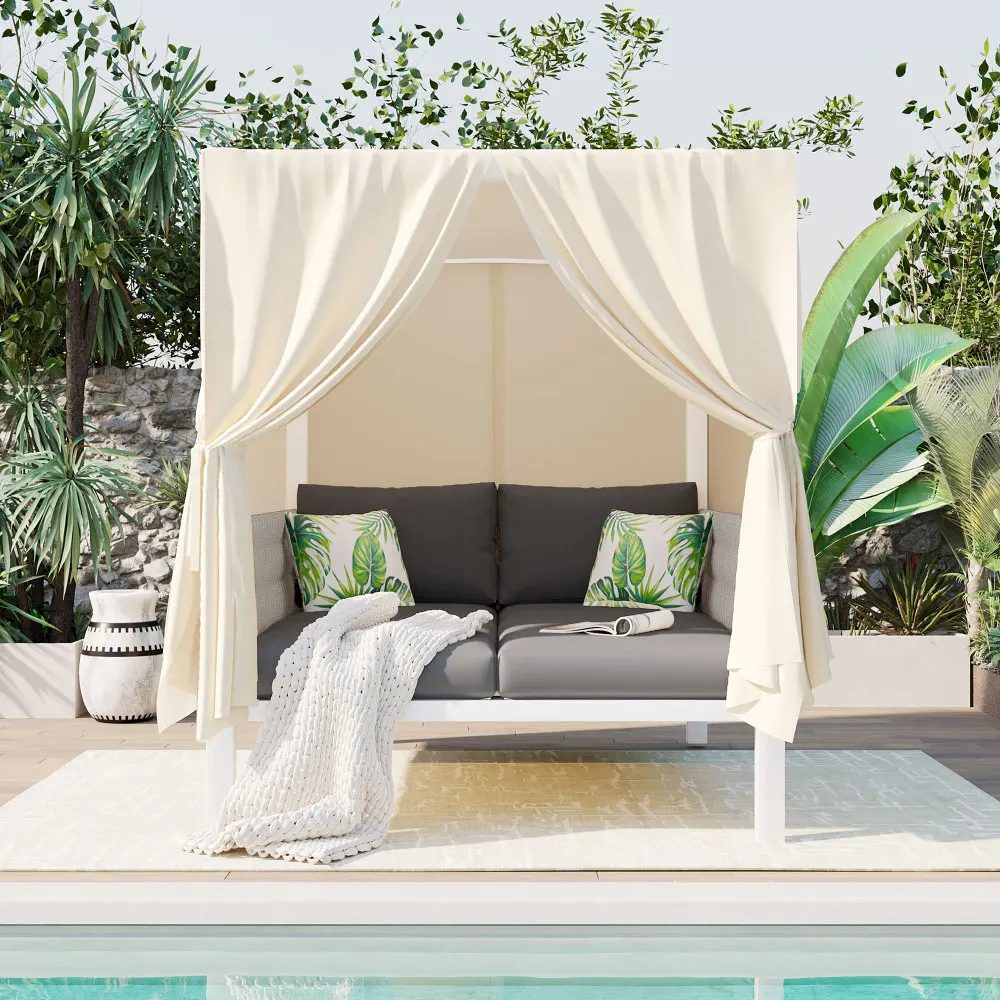 

Outdoor Patio Sunbed with Curtains, High Comfort, Suitable for Multiple Scenarios patio furniture Garden Furniture Sets