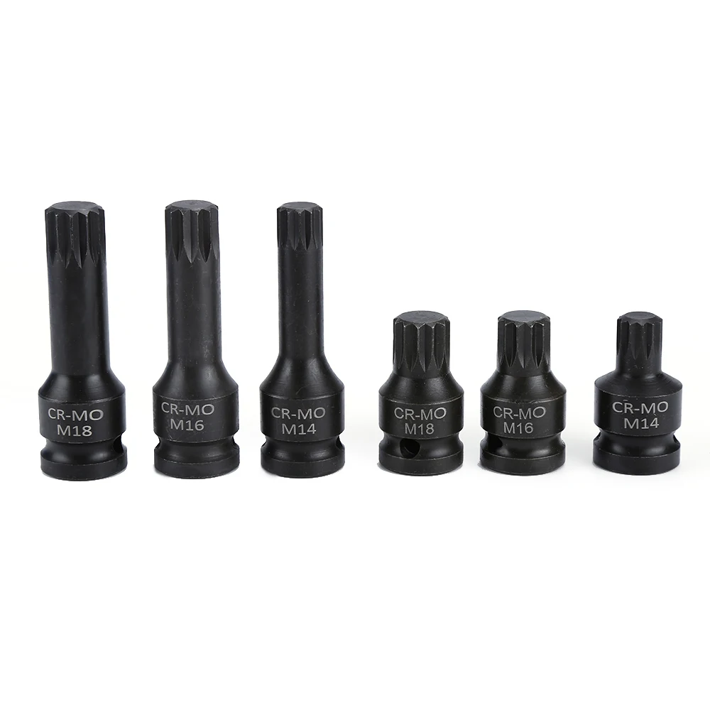 6pcs 1/2" Multi-tooth Spline Bit Socket Set with Blue Storage Box Socket For Compressed Air Tools Daily Workshop Use