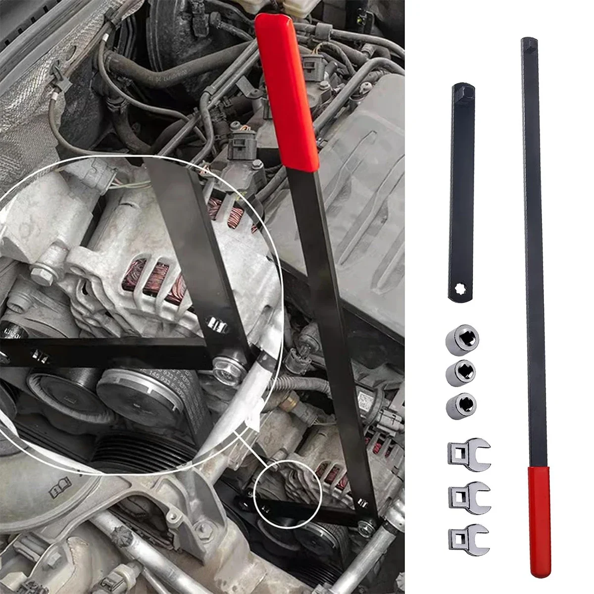 

Professional 8PC Serpentine Belt Tightener Tool Kit 3/8" 1/2" Drive with Non-Slip Handle for Truck Car Maintenance