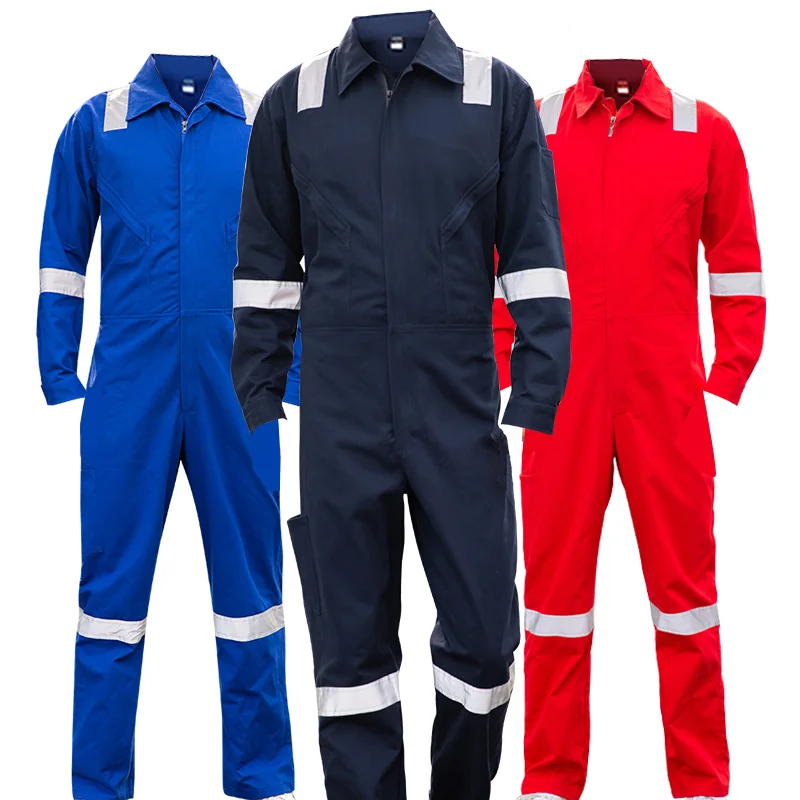 Hot 100% Cotton Workwear Coveralls One Piece Construction Work Clothes Uniforms Reflective Strips Welding Car Repair Suit