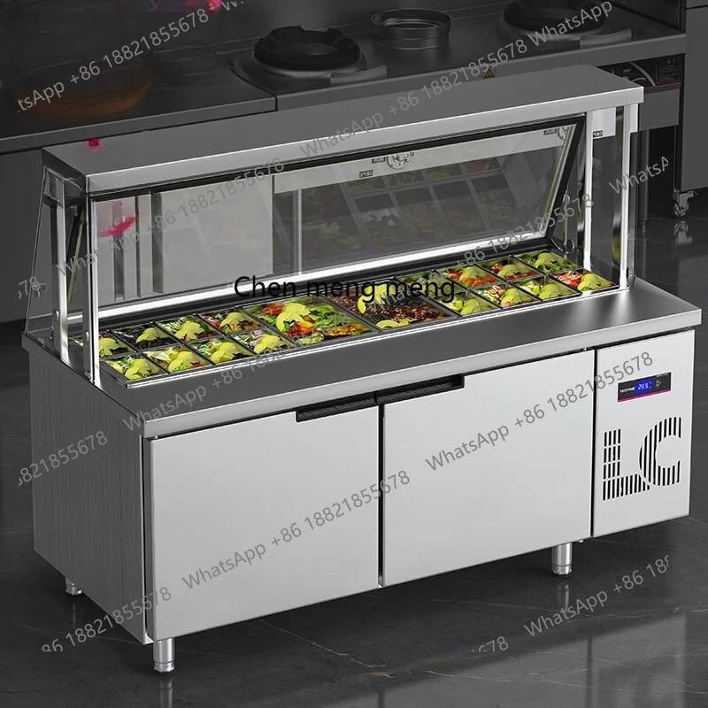 

Customized commercial salad table Malatang deli slotted fresh-keeping cabinet canteen restaurant cold vegetable cabinet
