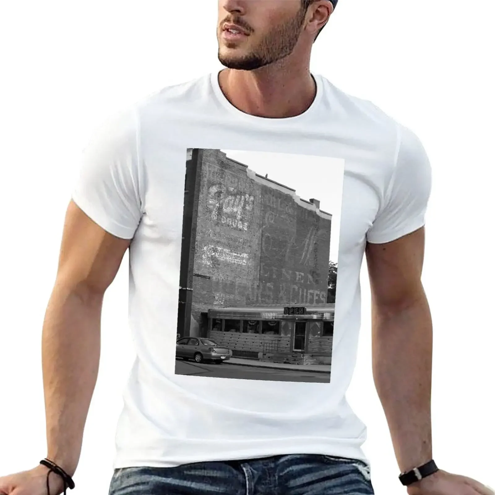 New Auburn, NY - Diner and Ghost Mural T-Shirt anime man t shirt cute tops Short sleeve tee men