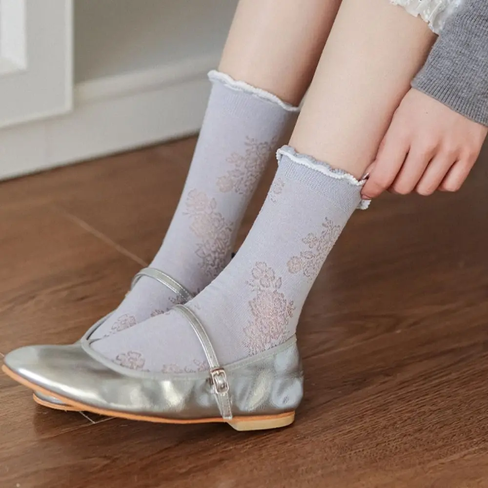 

3 пары мягких сетчатых носков с рюшами и цветами, стильные дышащие носки средней длины, женские чулочно-носочные изделия, милые носки в стиле Лолиты, женские носки