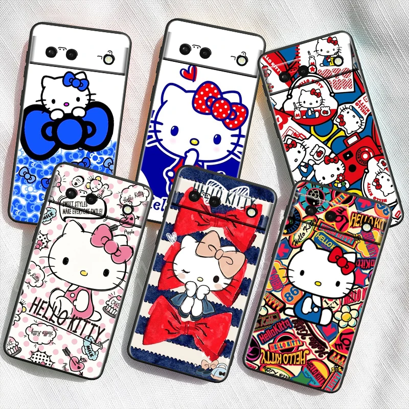 

Cute Sanrio Hello Kitty Luxury For Google Pixel 9 8 7A 7 6A 6 5A 5 4 4A XL 5G Black Silicon Shockproof Shell Cover Phone Case
