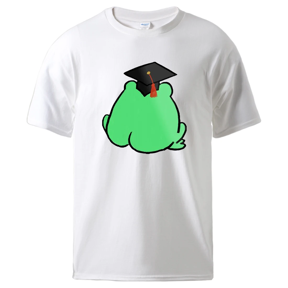 Frog Graduate Butt View Metal Print Tshirts Men Fashion Vintage Short Sleeved Cotton Comfortable Tops Classic Harajuku T Shirt