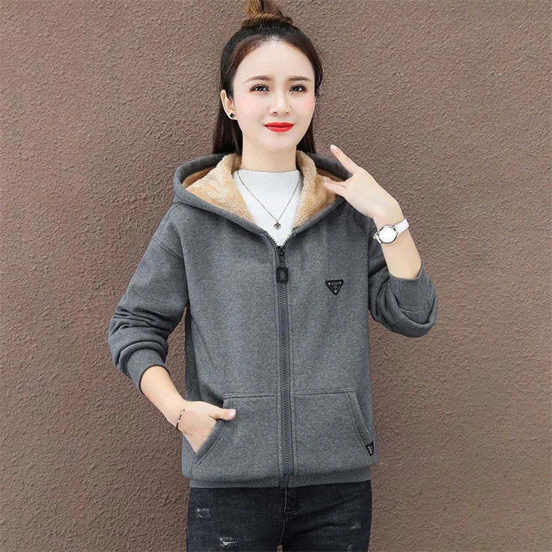 Autumn Winter Casual Jacket 2024 New Hooded Fleece Thickening Women's Clothes Coat Solid Colour Fashion Outeawer Female