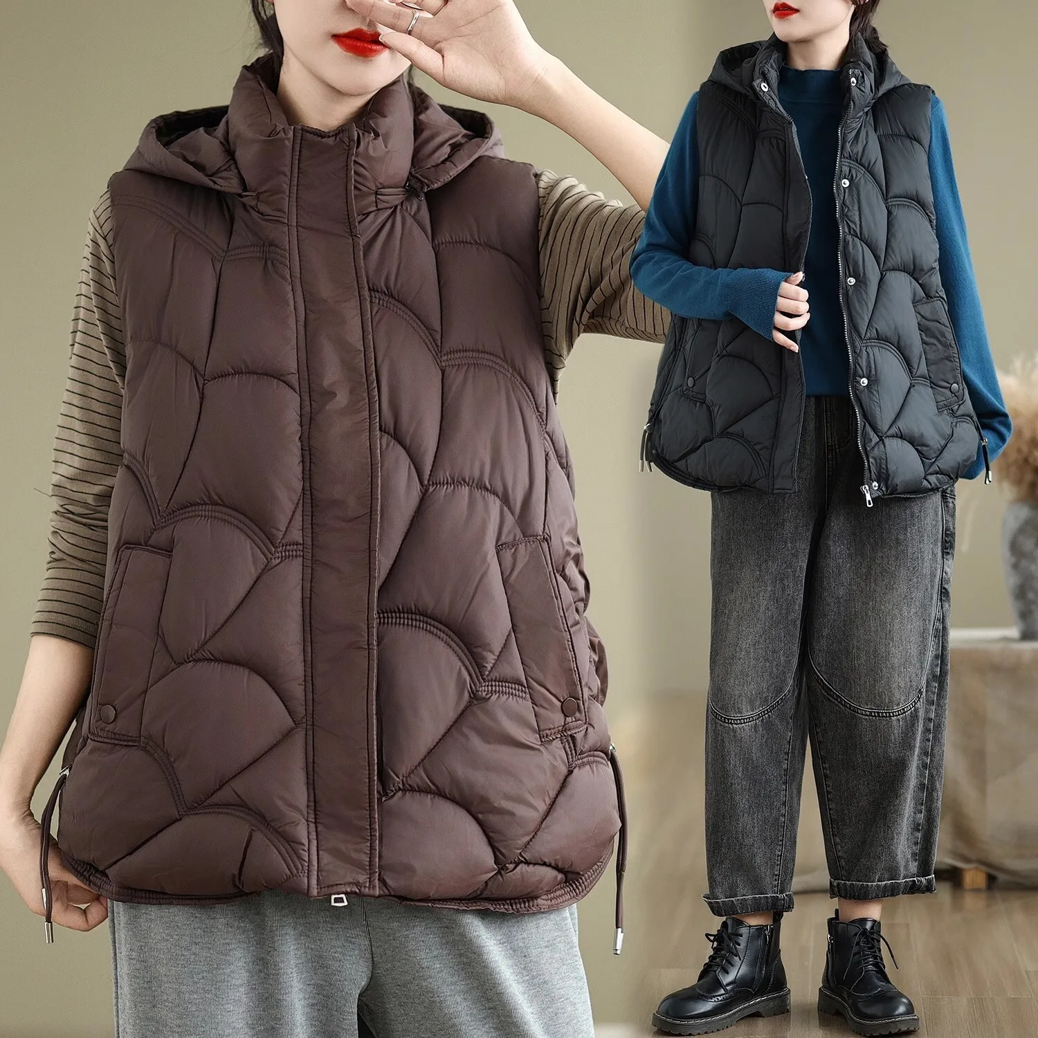 Vefadisa-Parkas à capuche pour femmes, Parkas optiques assorties, Manteau noir, ZXY1223A, Mode automne et hiver, Nouveau, 2024