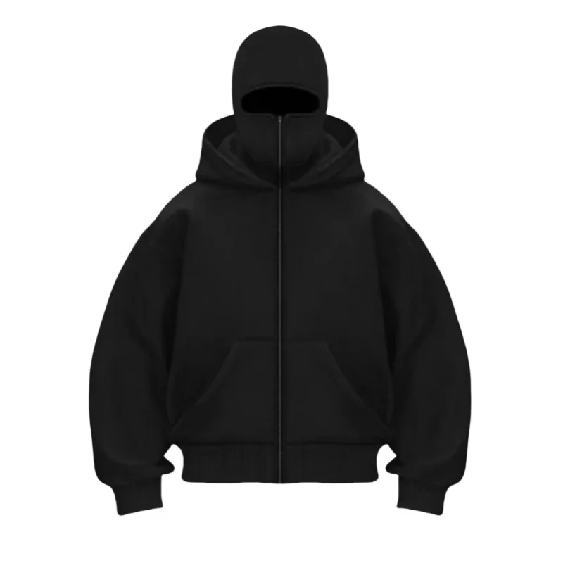 2024 Otoño/Invierno nuevos hombres Casual deportes doble sombrero diseño de máscara facial moda suelta ciclismo al aire libre a prueba de viento cálido Sudadera con capucha