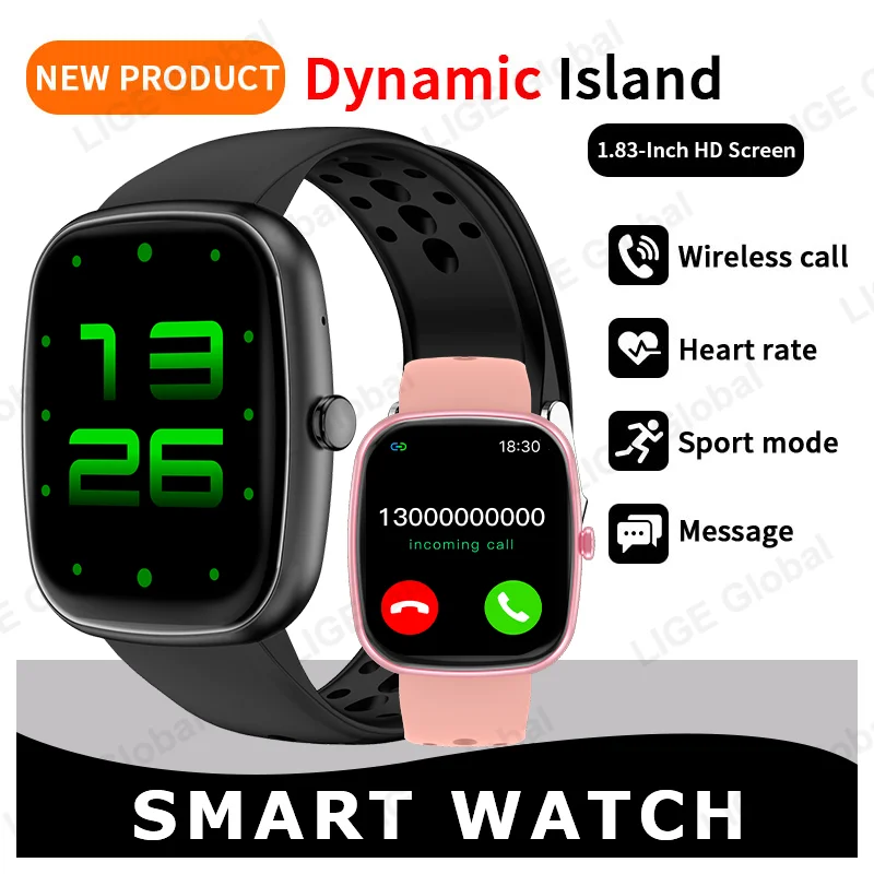 

LIGE Bluetooth Call Smart Watch 1.83" Men Dynamic Island Sport Heart Rate Smartwatch Women Custom Dial Watches For Android IOS