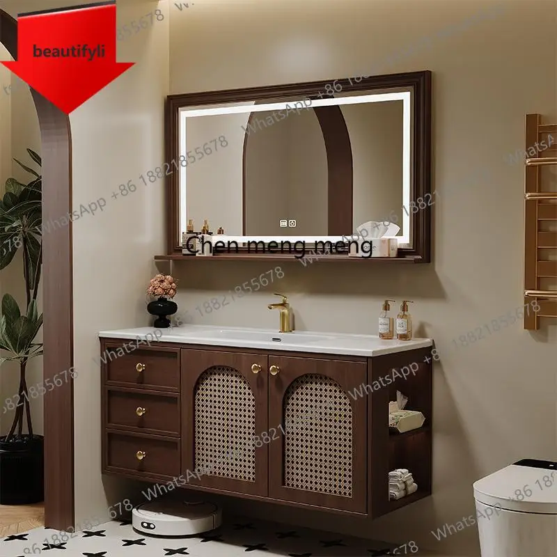 Mueble de Baño Vintage a50 con Espejo, Tocador Esquinero Natural, Armario de Dormitorio, Mueble de Almacenamiento, Tocador, Mueble de Maquillaje