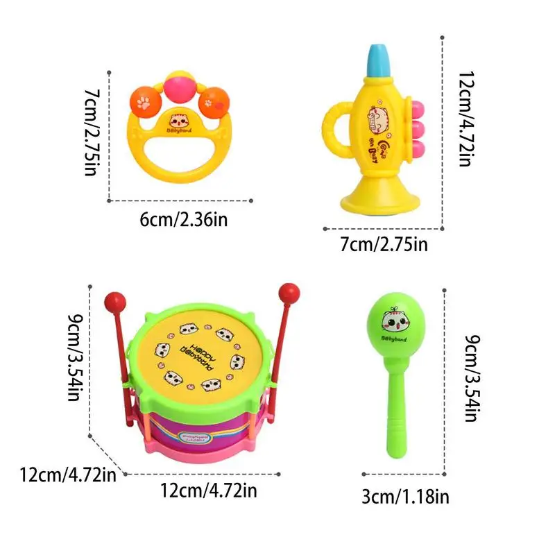 Batteria per bambini tamburello a percussione strumenti da gioco giocattoli 5 pezzi educazione prescolare Montessori apprendimento precoce giocattoli musicali per