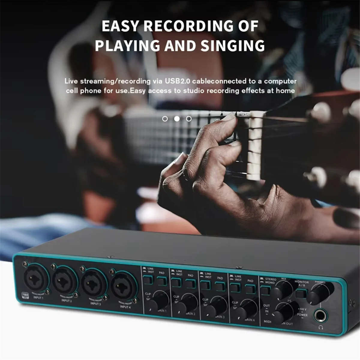 

CLCUV Audio Interface Sound Card Professional Usb Interface Studio Recording 4x4 with Mic Preamplifier for Musical Instrument