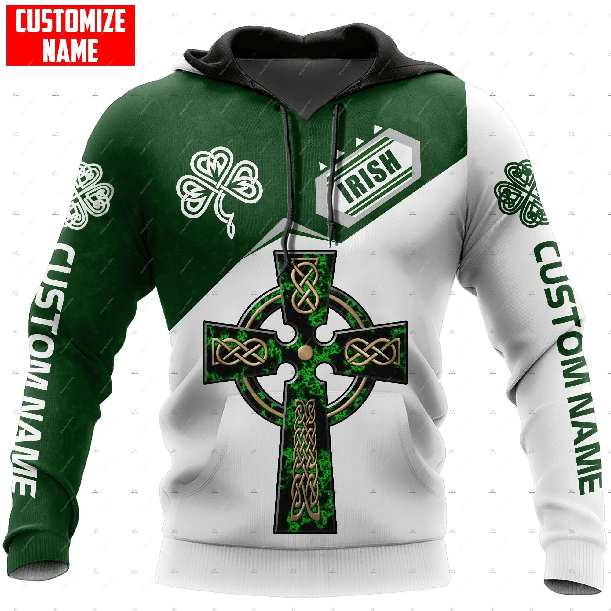 Custom Name Irish Ireland Country Flag St.Patrick Tattoo Vintage Retro Unisex 3DPrint Harajuku Pullover Casual Jacket Hoodies X1