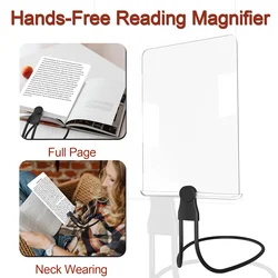 2X Hands-Free Neck Wearing Page Magnifier Full Page Glass Reading Magnifier Desktop Magnifying Glass Card Magnifier for Reading