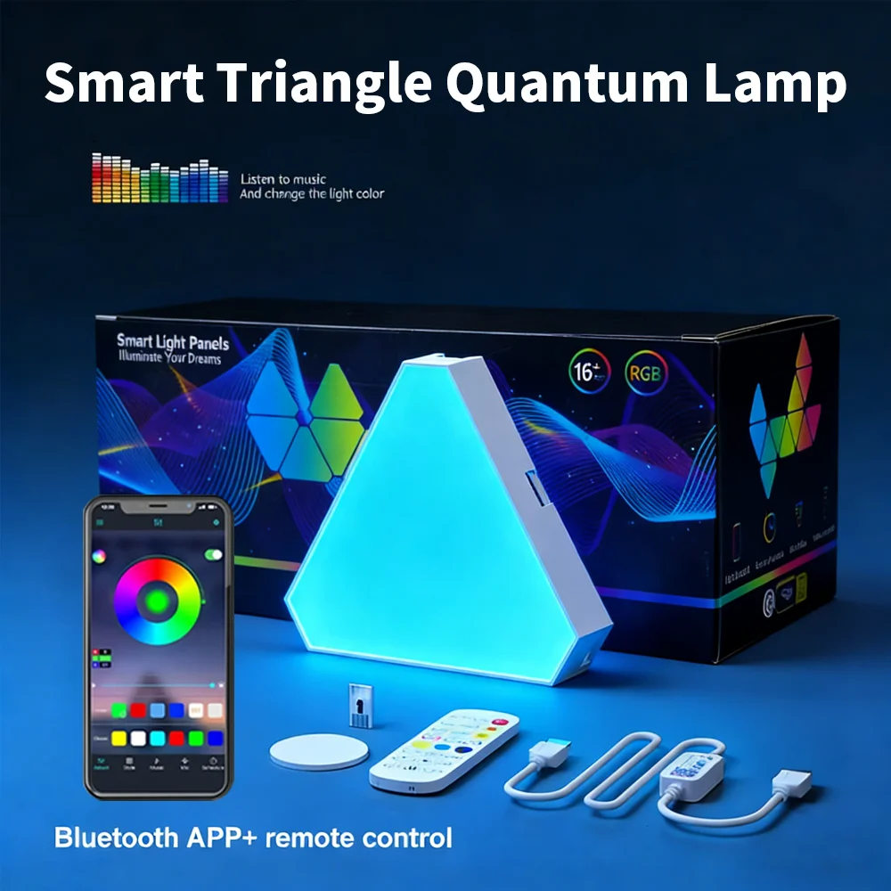 LED Night Light with Quantum Ambience USB 5V LED WiFi Bluetooth Triangle Creative Decoration Wall Bulb for Gaming Room Ambience