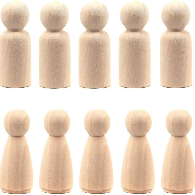 35/43/55/65MM Wooden Peg Dolls Natural Unfinished Wooden Doll Figures Peg Doll People for Kids DIY Art Craft Painting Home Decor