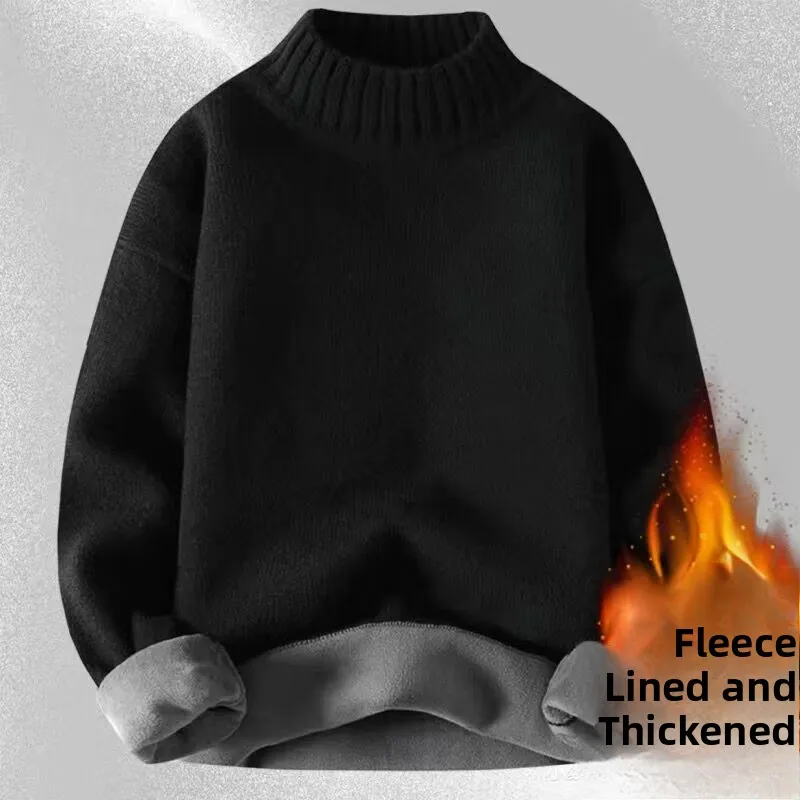 

Thiened Fce Winter Sweater Long Sve f High Collar Warm Top for Students Youthful Pure Color Trendy Knittedwear