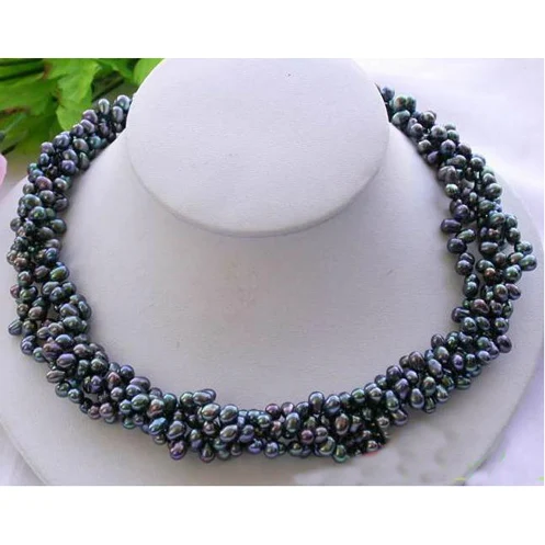 

Favorite Pearl Jewelry Set,4Row 7mm Black Rice Freshwater Cultured Pearl Necklace,Wedding Birthday Party Charming Women Gift