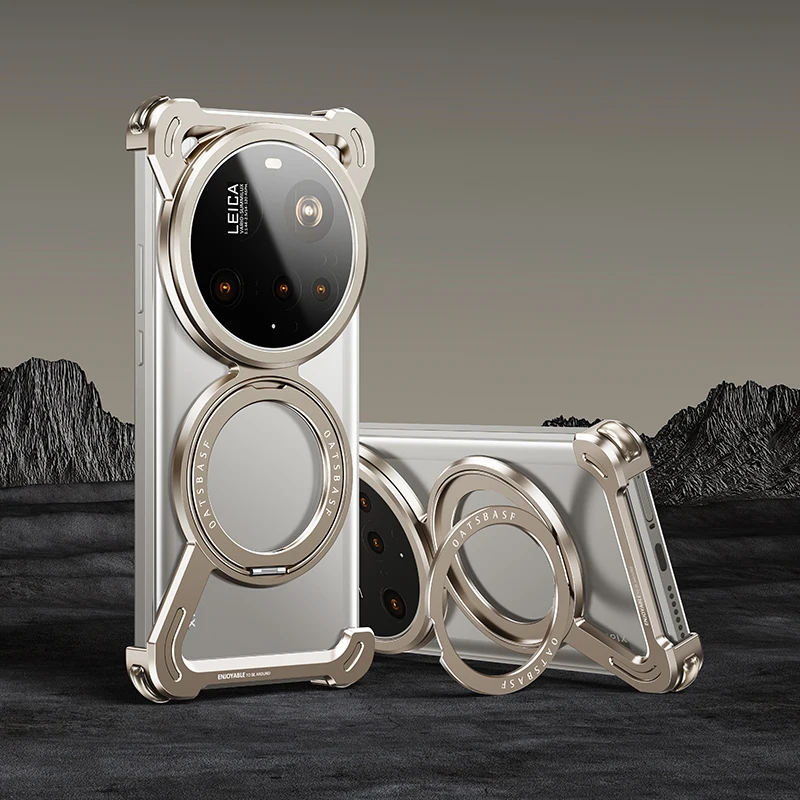 Metalowe etui na telefon Oatsbasf do Xiaomi 15 14 Ultra/Pro z podstawką 360 ° Obrotowe, cienkie, odporne na wstrząsy etui Magsafe do Xiaomi 15 14 — zdjęcie produktu 2