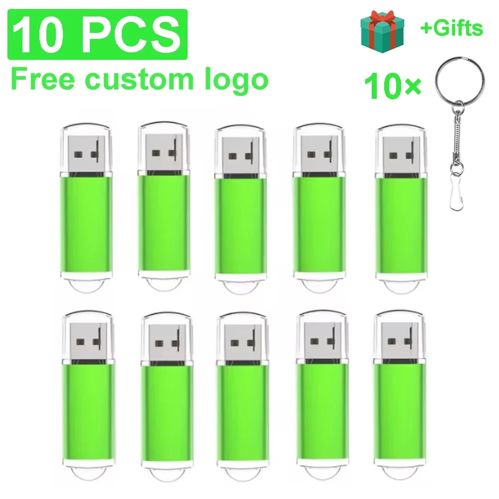 10 STKS/PARTIJ Mini Metalen USB Flash Drive 128 GB 100% Real Capaciteit Memory Stick 64 GB Gratis Sleutelhanger Pen Drive 32 GB Relatiegeschenk