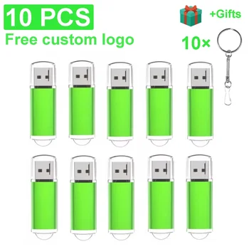 10 unids/lote Mini unidad Flash USB de Metal 128GB 100% memoria de capacidad Real 64GB llavero gratis Pen Drive 32GB regalo de negocios